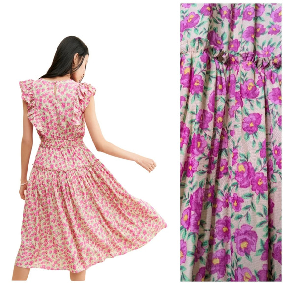 Moon River Dresses & Skirts - Moon River Floral Ruffled Tiered Below Knee Flowy Dress Size Large